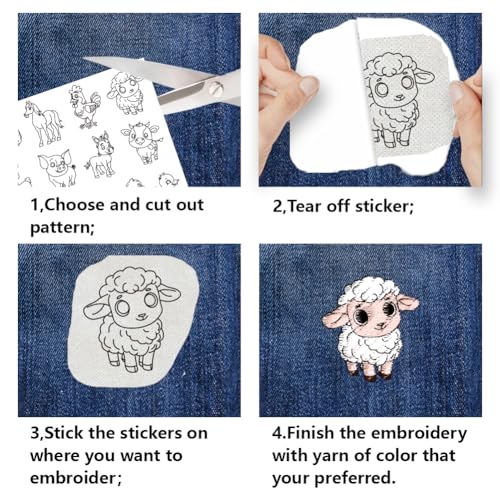 80PCS Water Soluble Embroidery Stabilizers Animal Patterns Embroidery Stick and Stitch Paper with Pre-Printed Animal Pattern for Hand Sewing Lover Beginners