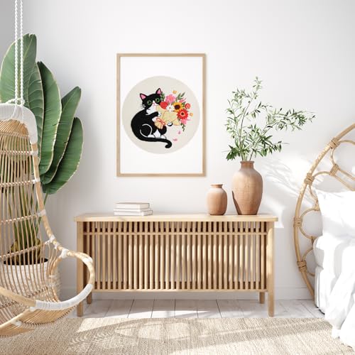 Nuberlic Embroidery Kits for Beginners with Cat and Flower Pattern - color: Kit-8