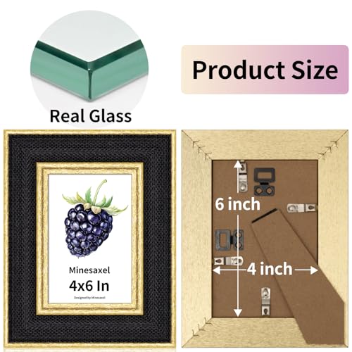 4x6 Picture Frame - Black Fabric & Vintage Gold Border HD Real Glass with Easel for Tabletop/Wall (Family Photos, Modern Decor 2 Pack) - color: Black-2pcs, size: 4x6
