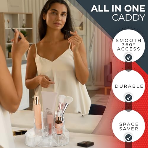 Masirs Small 360 Rotating Makeup Organizer, 5 Compartments, Square Clear - color: Square Clear
