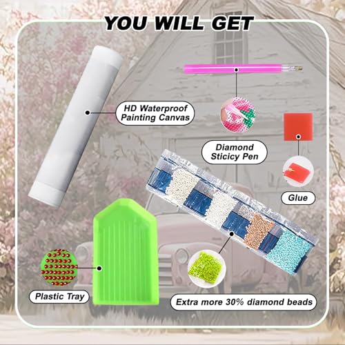 EIBEILI Diamond Art Kits for Adults Pink Truck and Barn Diamond Painting - color: DP03806