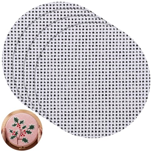 Knitgrip 4 Pack 9 Inches Needlepoint Canvas 13 Mesh Round Blank White Canvas Pure Cotton Needlepoint Mesh Twist Interlock for Embroidery DIY Knit Crochet Projects