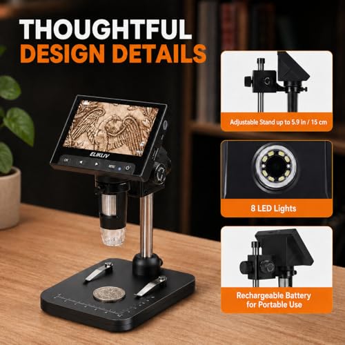Elikliv Coin Microscope, 4.3'' LCD Digital Microscope 1000x - color: Black