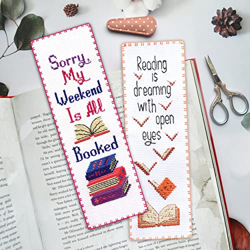 Povitrulya Sorry, My Weekend is All Booked' - Counted Cross Stitch Kit for Adults - Snarky Embroidery Set with Funny Inspirational Quote, Gifts for Reader, Book Lover, Writers - color: All booked