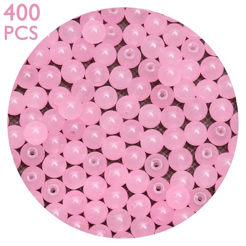 400PCs 4mm Light Pink Jade Glass Beads Bulk, Round Smooth Hole Glass Crystal Beads for Jewelry Making, DIY Bracelets, Necklaces, Bag Charms, Keychains and Craft Projects - color: Jade Light Pink, size: 4MM