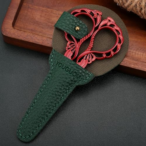 YOUGUOM Small Sewing Scissors, Little Embroidery Shears with Cover - color: Red