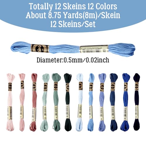 12 Skeins Cross Stitch Threads 0.5mm Embroidery Floss 6 Ply Polyester Friendship Bracelets Floss Crafts Floss 12 Color 8.75 Yards(8m)/Skein - color: 12 Color C