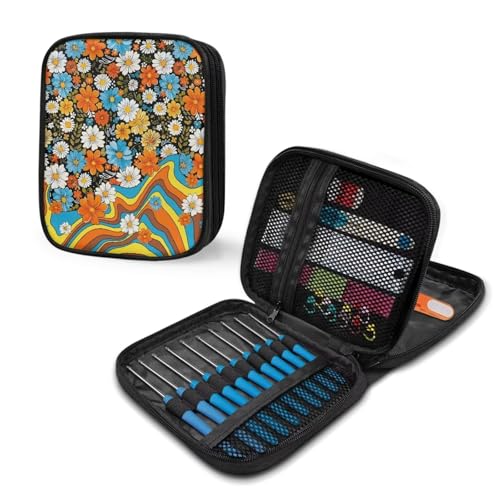 Kathyboom Hippie Flower Crochet Hook Case, Travel Carry Bag for Ergonomic Crochet Hooks Kits, Aluminum Crochet Hooks, Steel Crochet Hook and More, Lightweight - color: Hippie Flower
