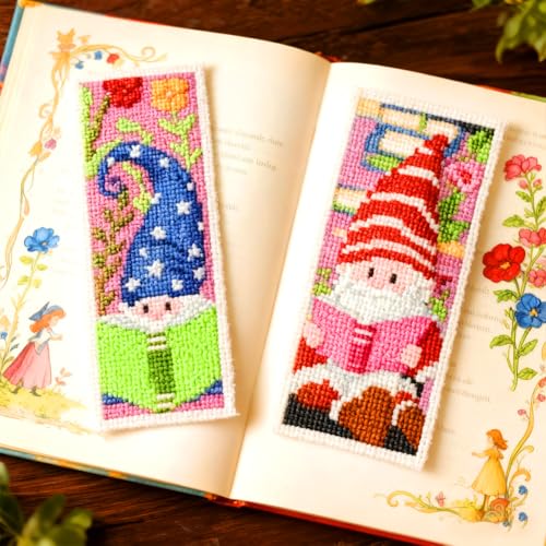 ORIGACH 6 Set Gnome Reading Cross Stitch Bookmark Kit for Beginner - style: Gnome Reading