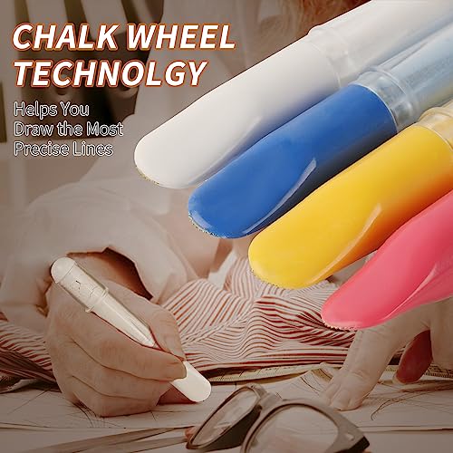Calvana (3-pack) Fabric Chalk Markers -Erase Tailor’s Chalk for Quilting and Sewing - Compatible with Most Fabrics - With Dosing Wheel Technology, Red, Blue, White