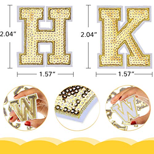 54 Pieces Iron on Sequin Letters Alphabet Patches Iron on Appliques Love Design Sew on Patches Glitter Hotfix for Bag Shoes DIY Craft Supplies(Gold) - color: Gold