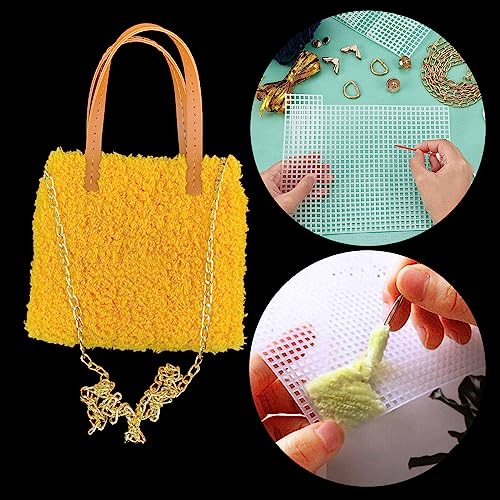 Allazone 39 PCS Clear Plastic Mesh Canvas Sheets for Embroidery, Plastic Canvas Plastic Mesh Sheets with 2 Color Acrylic Yarn for DIY Sewing Bag - color: 39 PCS - Bag Grid