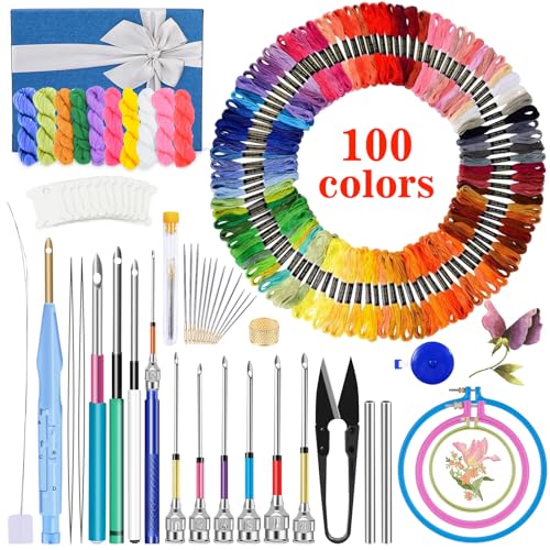 JUPEAN 156 PCS Punch Needle Kit Punch Needle Embroidery Kit Needle Punch