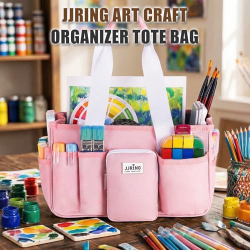 JJRING Foldable Craft Organizer Tote with Zipper & Divider, Pink - color: Pink, size: Small