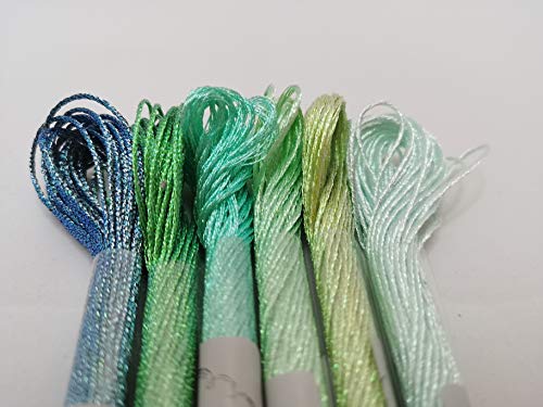 KCS 6-Strand Cross Stitch Metallic Variegated Pearl Shiny Embroidery Floss (6 skeins, Solid Color 5) - color: Solid color 5
