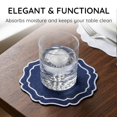Linen Coasters for Drinks Set of 6, Navy - color: 1120 - Navy, size: 6 inches