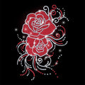 1 Pc Red Rose Pattern Rhinestone Iron on Hotfix Transfer Decal, Bling DIY Patch Clothing Repair Applique T-Shirt Vest Shoes Hat Jacket Decor Clothing DIY Accessories - style: Curled Flowers