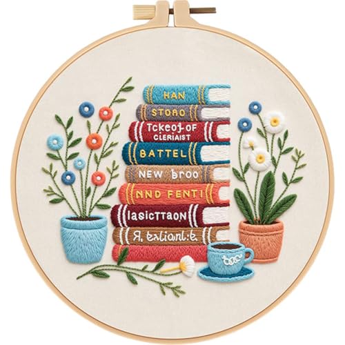 Qupace 3 Pcs Tree Embroidery Kits for Beginners Adults - Cross Stitch Sewing Craft Set with 3 Embroidery Hoops & 3 Finished Stands,Book Needlework Kit - color: White