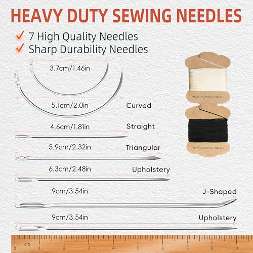 Upholstery Repair Kit: Extra Strong Waxed Sewing Thread 2 Rolls (Black and White) &Heavy Duty Household Hand Needles (7 PCS) for Leather, Canvas, Bookbinding & Quilting Thread - color: Black,White