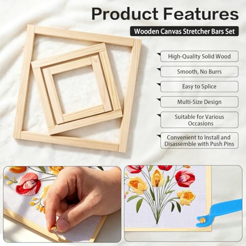 24 Pcs Wooden Stretcher Bars – 6 Sizes Needlework Frame Kit w/ 100 Tacks
