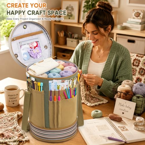 Canvas Yarn Storage Organizer with Removable Dividers, Crochet&Knitting Bag - color: Sage Linen