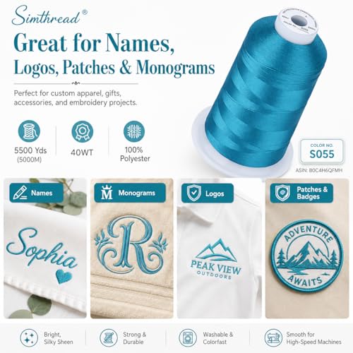 Simthread 5000M 40WT Polyester Embroidery Thread, Blue Satin S055 - color: BlueSatinS055