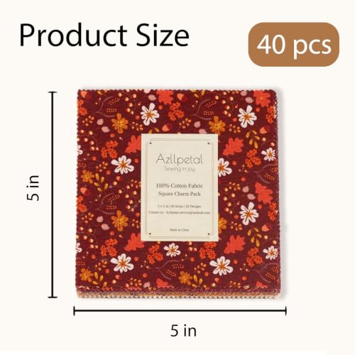 5" Cotton Fabric Squares, 40 Pcs Autumn Charm Pack Fabric for Quilting - color: Late Autumn