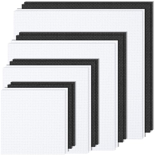 MYFAMIREA 16PCS Cross Stitch Fabric, 4 Sizes Aida Cloth 14 Count White and Black Craft Embroidery Cloth Classic Reserve Cross Stitch for Home DIY Needlework Embroidery Decoration, 5.9 to 11.8inch - color: White/Black, size: 14 CT 5.9-11.8In (16 PCS)
