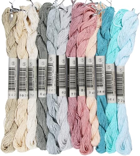 KCS 328 Yards(300 Meters) Mercerized Pearl Cotton Crochet Needlepoint Thread,Size 5, 12 skeins,Mixed Color 11 - color: 12color11, size: 12 skeins