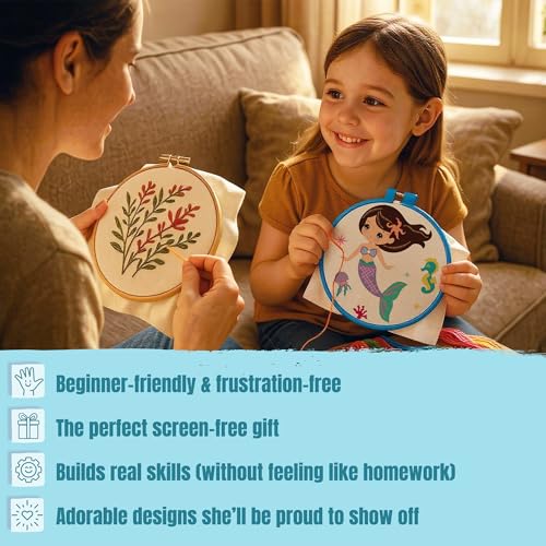 2-in-1 Cross Stitch & Embroidery Kit for Kids - 8 Beginner Projects - style: 2-in-1 Kit (8 Projects)