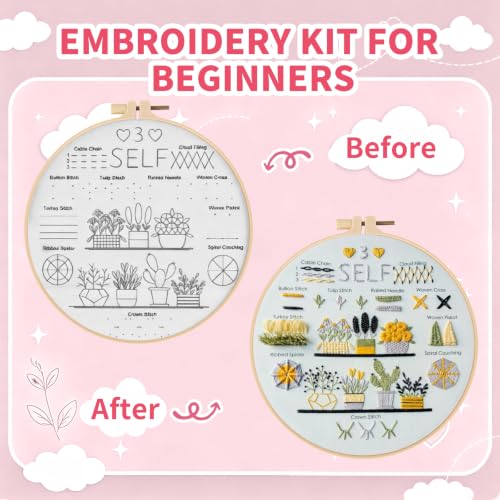 3 Set Embroidery Kit for Beginners, Love Your Self - color: Love Your self Colorful