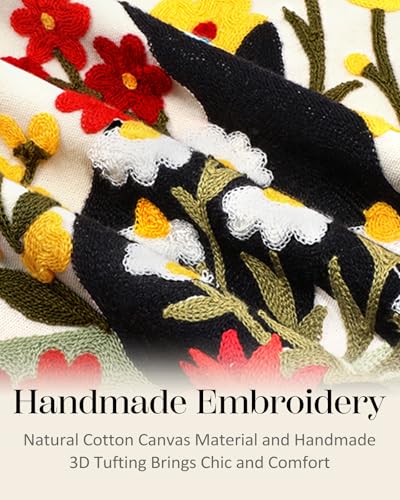 Embroidered Throw Pillow Cover, 20x20 Inch, Black Cat Floral - color: Flower Cats, size: 20" x 20" (Pack of 1)