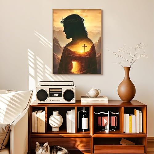 niurenmaoyi Stamped Cross Stitch Kits for Beginners,Counted Embroidery Craft Kits for Adults,Needlepoint Kits for Adults,Jesus Christ Cross Wall Art 11.8X15.8In - color: Cross Stitch Kits0421-02