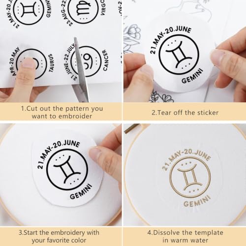 VISSTREE Water Soluble Embroidery Patterns, Zodiac Stick and Stitch Paper - size: Zodiac