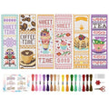 BEUNITONE 6 Pcs Cross Stitch Bookmark Kit for Beginner Coffee and Sweet Time Theme Hand Embroidery Kit with Instruction Tea Stamped Embroidery Bookmarks Handmade for DIY Crafts Book Lovers 8.5''x3'' - style: Afternoon Tea