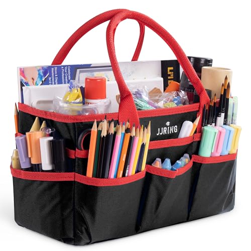 JJRING 600D Nylon Craft & Art Organizer Tote Bag With Pockets, Red