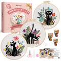 Meyocky Embroidery Kit for Beginners with Cat Flower Patterns& Stitch Video - color: Cat