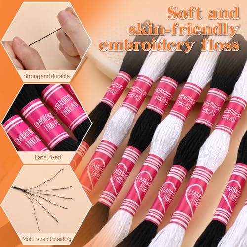 Embroidery Floss,12 Skeins Black and White Embroidery Thread - color: Black and White