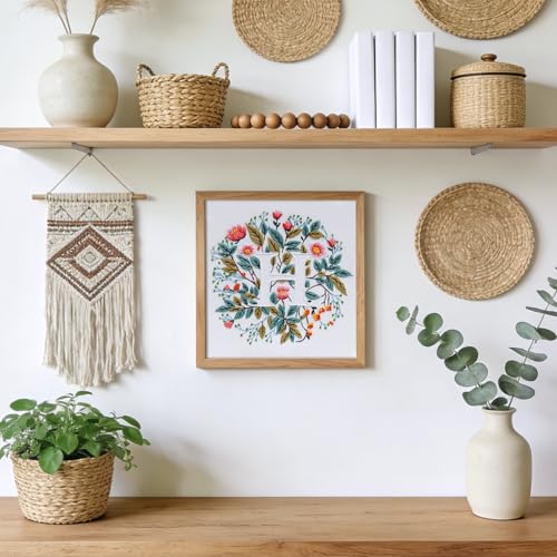 Zerzsy 7.87 '' Embroidery Kits Plant Flower Leaf English Letter Patterns for Beginners Adults, Easy to Learn Cross Stitch Kit for Home Office Decor - color: Letter H