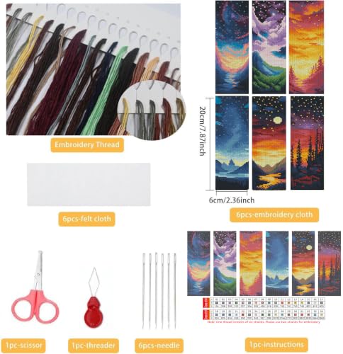 14CT Sun and Moon Cross Stitch Bookmark Stamped Embroidery Kit for Beginner - color: SQJ008-01