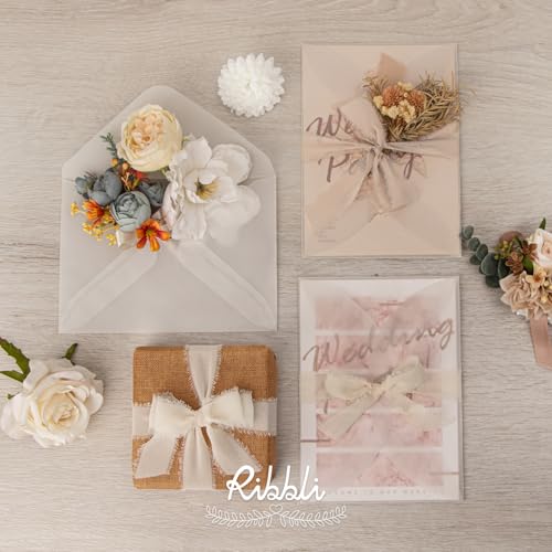 Ribbli Nude Ribbon 1 Inch x 3 Rolls Total 24 Yards Cream/Nude/Beige Handmade Fringe Chiffon Silk Ribbon for Wrapping Wedding Invitations Bridal Bouquets DIY Crafts Home Decor - color: Cream/Nude/Beige