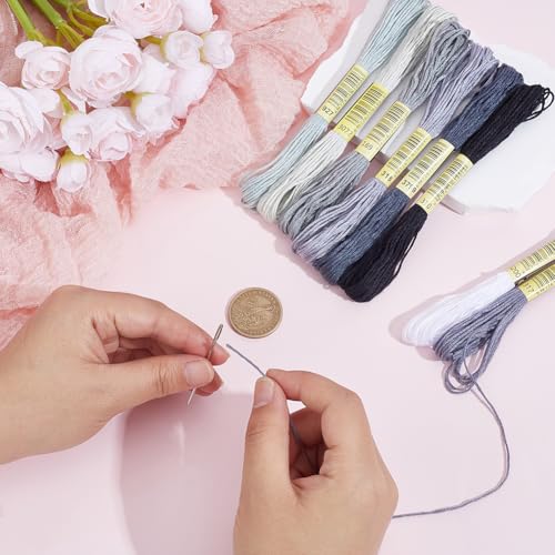 1 Box 65.6 Yards 8 Skeins 6 Strands Gray Embroidery Cotton Floss Cross Stitch Thread Assorted Friendship Bracelet Variegated Yarn Gradient String Bulk for Hand Sewing Making Crochet Weaving - color: Gray Cotton Thread, size: 65.6 Yards