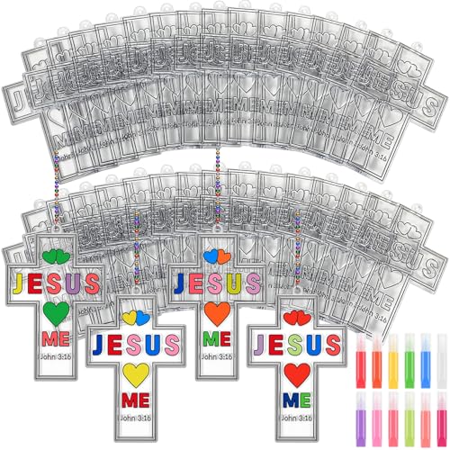 Blueweenly 72 Pcs Christian Cross Suncatchers Craft Kit Bulk, Cute - style: Cute