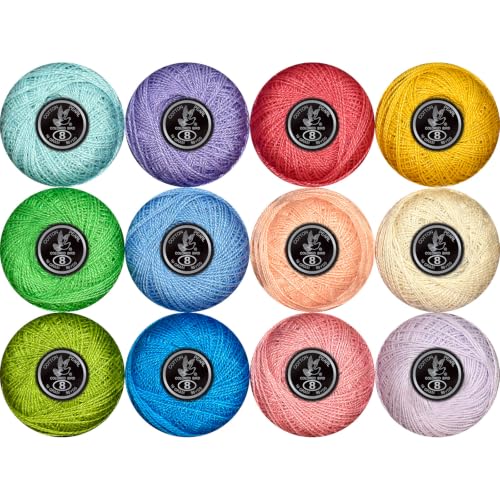 Double Mercerized Egyptian Long Staple Cotton Pearl Thread Ball 10 Grams Rainbow Color 12 Colors per Box for Crochet Hardanger Kniting Hand Sewing,Vintage RetroPalette - color: Vintage Retro Palette