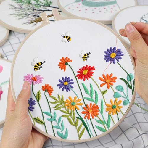 Louise Maelys Embroidery Kit for Beginners Daisy Flower Bee Stitch Set - color: daisy flowers