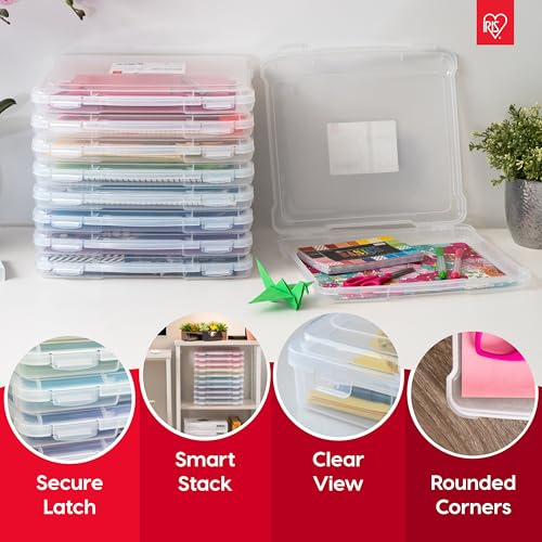 IRIS USA Board Game Storage Craft Organizer Box with Snap-Tight Latch Lid, 8-Pack Portable Plastic Case Bin for Puzzles, Magazines, Hobbies, Art Supplies, Fits 8.5" x 11" & A4 Papers, Slim, Clear - size: 8 Pack