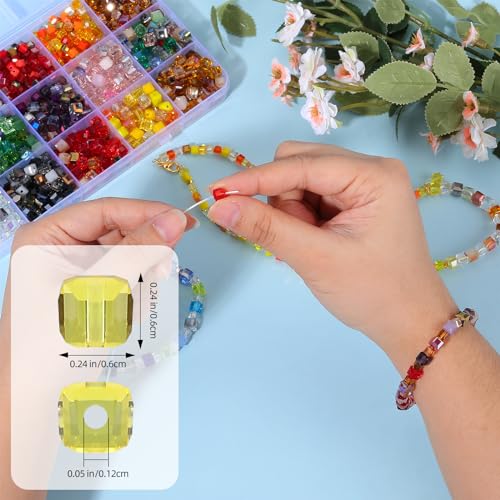 BEEFLYING 200Pcs 6mm Crystal Cube Glass Beads Square Loose Glass Spacer Beads for Jewelry Bracelet Necklace Earring DIY Craft Home Decor（0.24inch Yellow - color: Yellow, size: 6mm