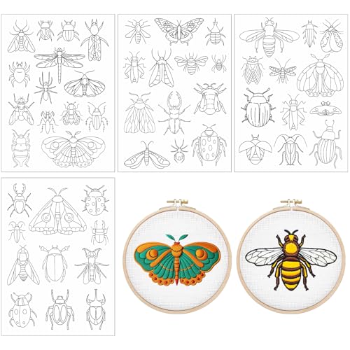 Rngmsi 4 Sheets Insect Water Soluble Embroidery Patterns for Hand Sewing - color: Insect