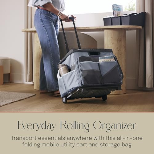 Folding Mobile Utility Cart, Canvas Organizer Bag, Black/Grey - color: Black/Grey