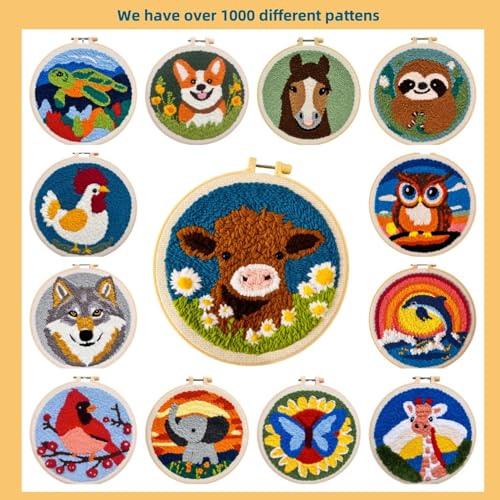 DIY Punch Needle Kits Owl Wear Christmas Hat with Hoop 20x20cm-1 - color: 08-Christmas Owl